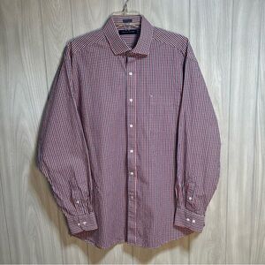 Tommy Hilfiger Red, White And Blue Long Sleeve Button Down Shirt Size Large
